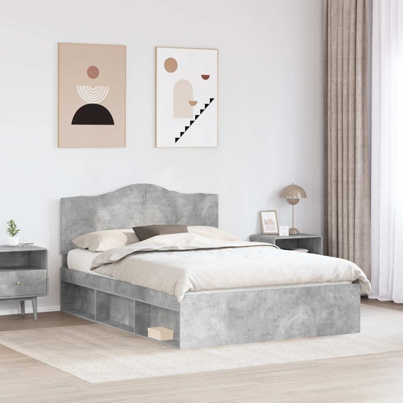 Casa si Gradina - Mobilier - Paturi si accesorii - Paturi - Cadru de pat cu headboard Beton 140 x 200 cm Lemn de pin masiv - Infinity.ro