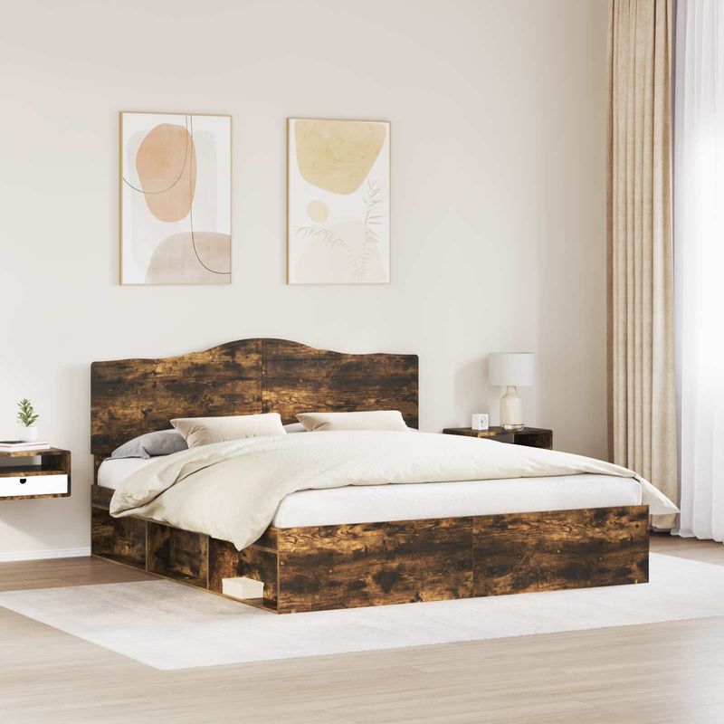 Casa si Gradina - Mobilier - Paturi si accesorii - Paturi - Cadru de pat Stejar fumuriu 180 x 200 cm Lemn de pin masiv - Infinity.ro