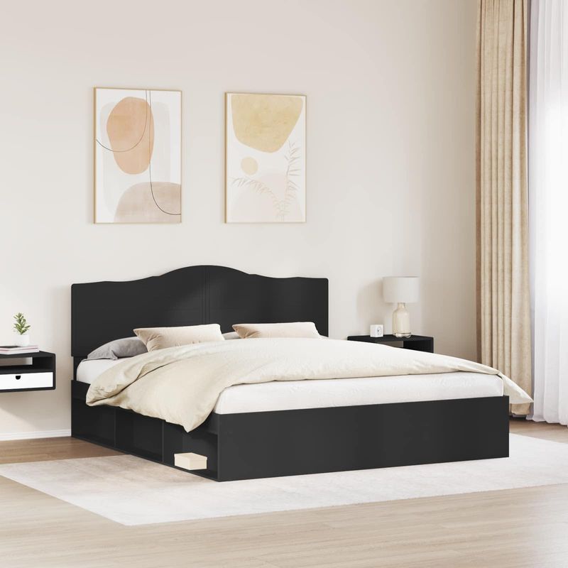 Casa si Gradina - Mobilier - Paturi si accesorii - Paturi - Cadru de pat cu headboard Negru 180 x 200 cm Lemn de pin masiv - Infinity.ro