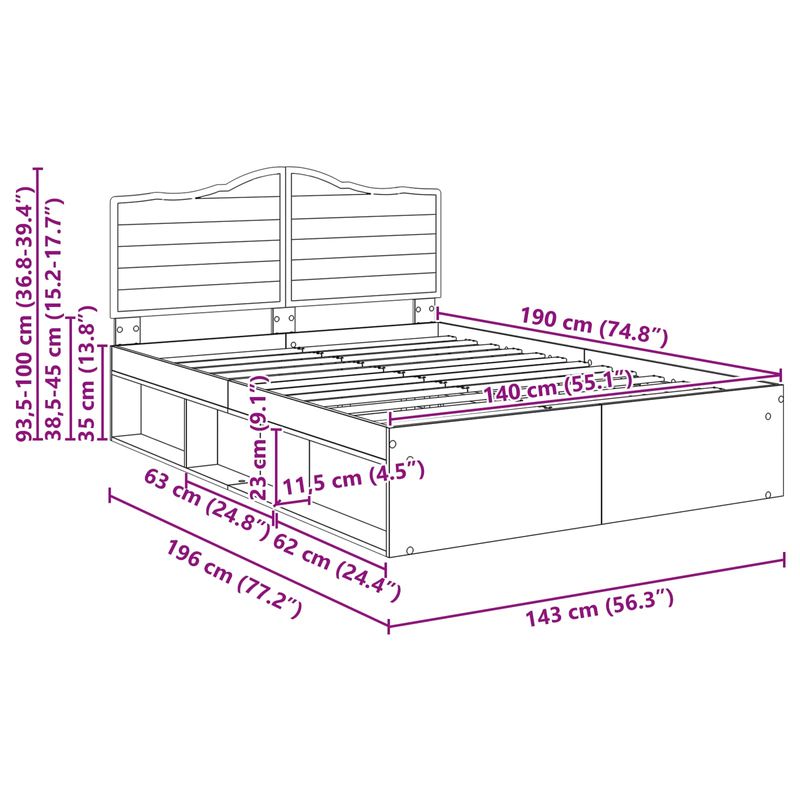 Casa si Gradina - Mobilier - Paturi si accesorii - Paturi - Cadru de pat Gri Sonoma 140 x 190 cm Lemn de pin masiv - Infinity.ro