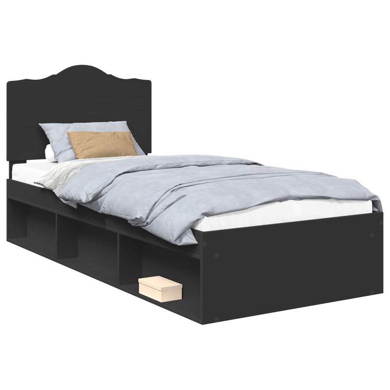 Casa si Gradina - Mobilier - Paturi si accesorii - Paturi - Cadru de pat cu headboard Negru 90 x 200 cm Lemn de pin masiv - Infinity.ro
