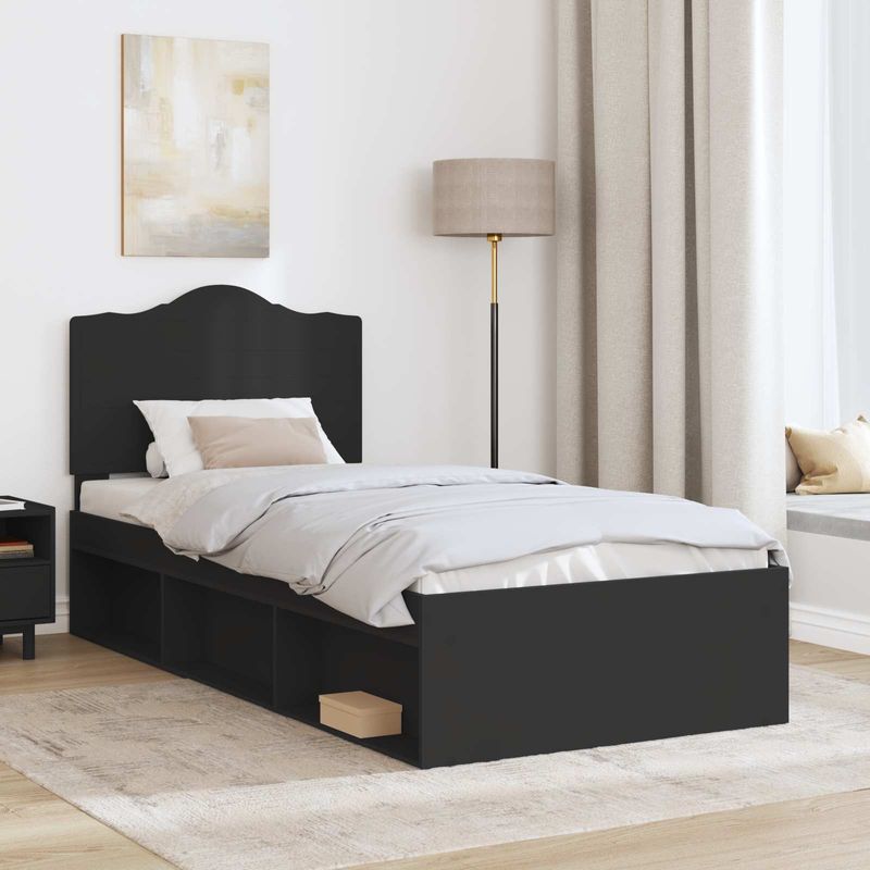 Casa si Gradina - Mobilier - Paturi si accesorii - Paturi - Cadru de pat cu headboard Negru 90 x 200 cm Lemn de pin masiv - Infinity.ro