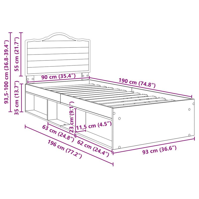 Casa si Gradina - Mobilier - Paturi si accesorii - Paturi - Cadru de pat Stejar artizanal 90 x 190 cm Lemn de pin masiv - Infinity.ro
