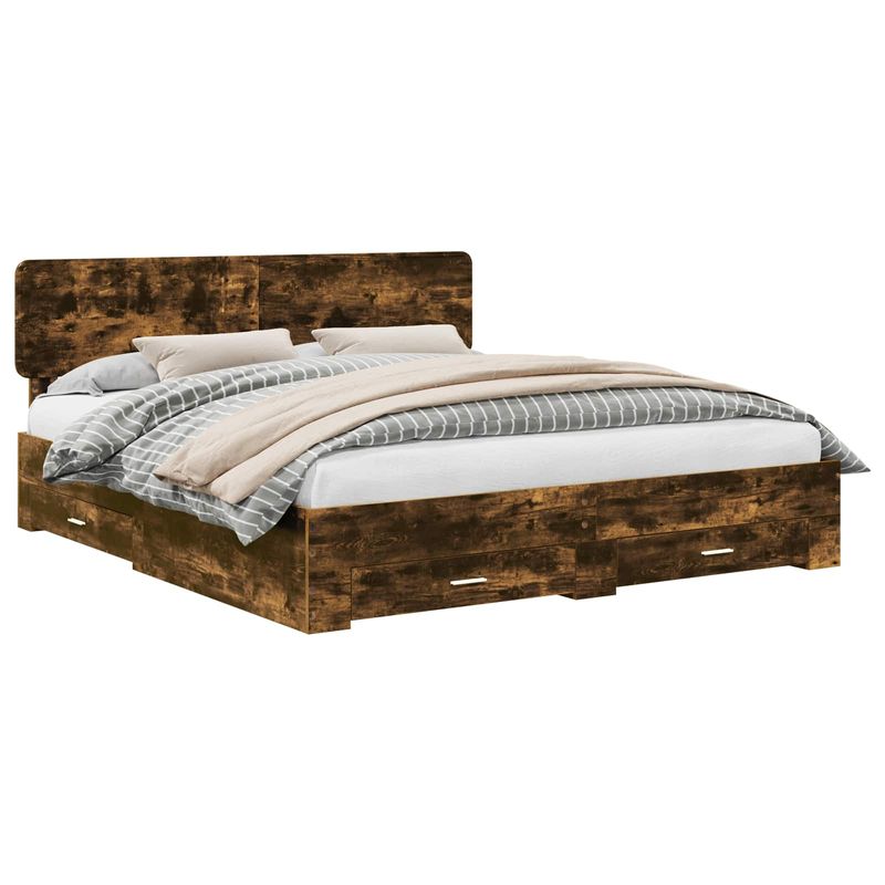 Casa si Gradina - Mobilier - Paturi si accesorii - Paturi - Cadru de pat Stejar fumuriu 200 x 200 cm Lemn compozit - Infinity.ro