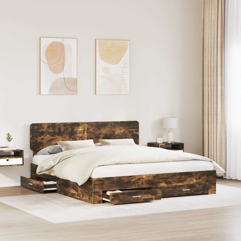 Casa si Gradina - Mobilier - Paturi si accesorii - Paturi - Cadru de pat Stejar fumuriu 200 x 200 cm Lemn compozit - Infinity.ro