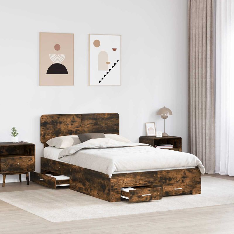 Casa si Gradina - Mobilier - Paturi si accesorii - Paturi - Cadru de pat Stejar fumuriu 120 x 190 cm Lemn compozit - Infinity.ro