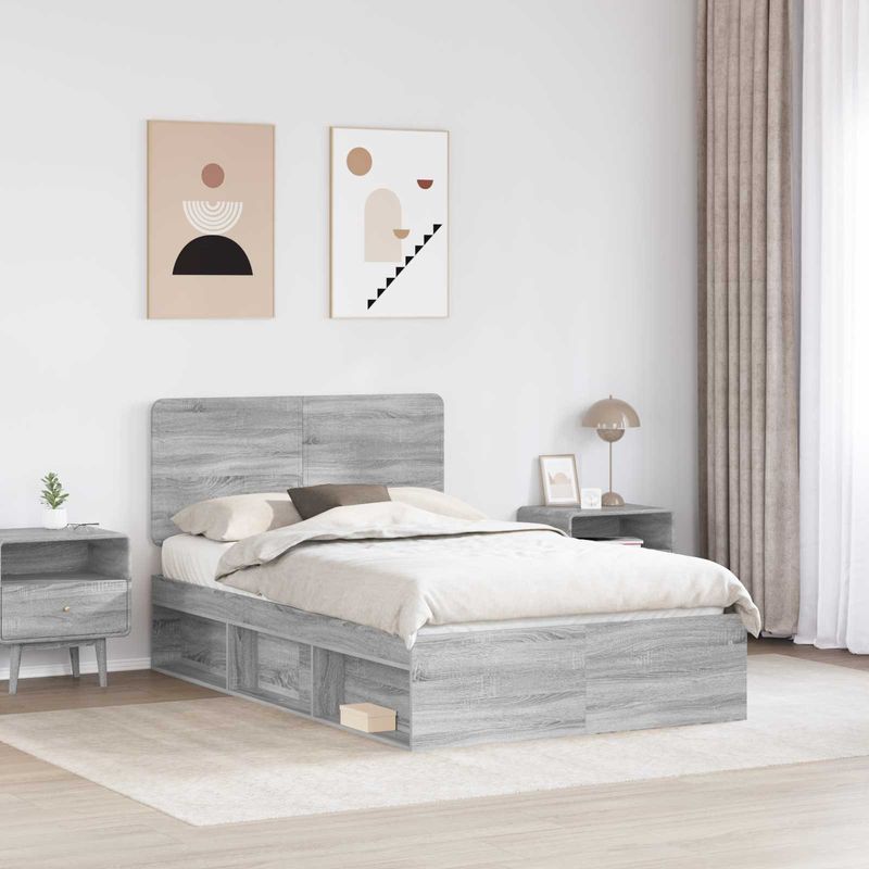 Casa si Gradina - Mobilier - Paturi si accesorii - Paturi - Cadru de pat Gri Sonoma 135 x 190 cm Lemn de pin masiv - Infinity.ro