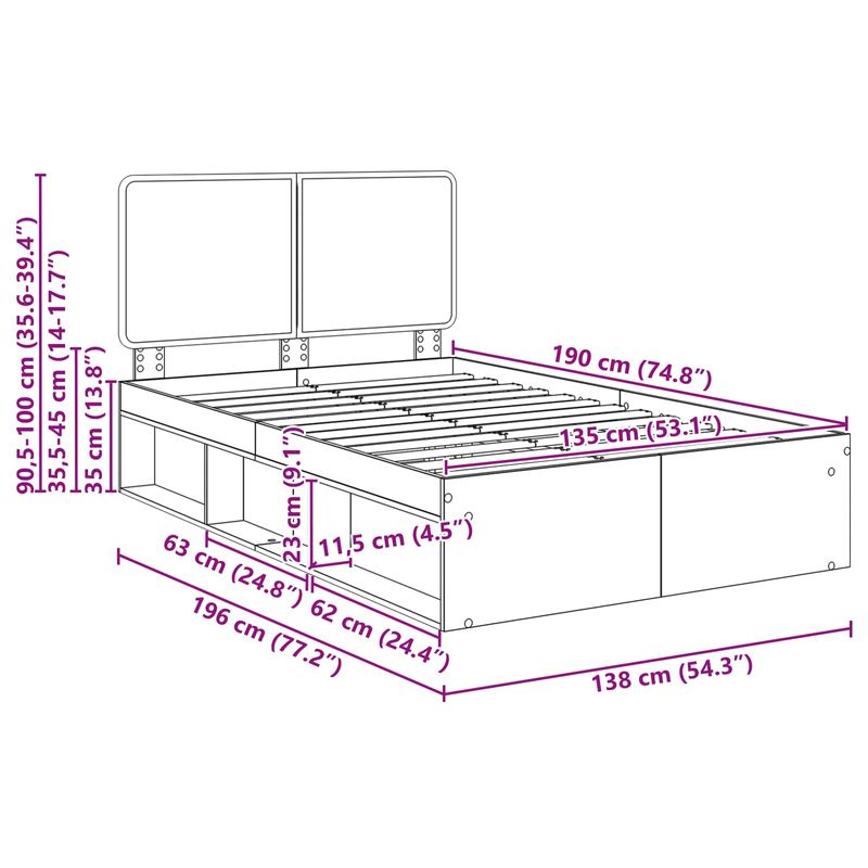 Casa si Gradina - Mobilier - Paturi si accesorii - Paturi - Cadru de pat Gri Sonoma 135 x 190 cm Lemn de pin masiv - Infinity.ro