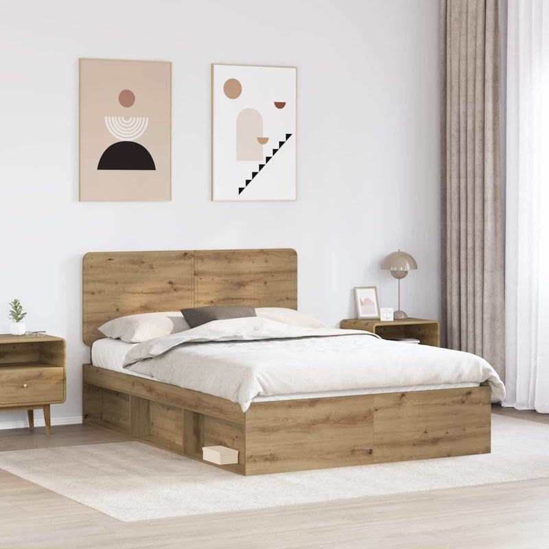 Casa si Gradina - Mobilier - Paturi si accesorii - Paturi - Cadru de pat Stejar artizanal 140 x 190 cm Lemn de pin masiv - Infinity.ro