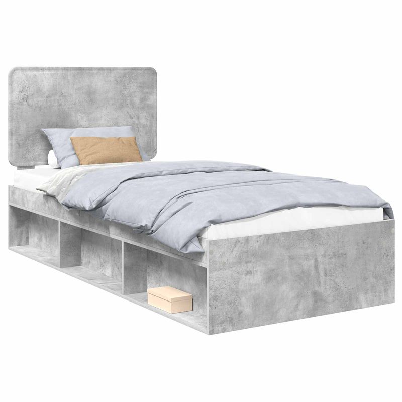 Casa si Gradina - Mobilier - Paturi si accesorii - Paturi - Cadru de pat cu headboard Beton 90 x 200 cm Lemn de pin masiv - Infinity.ro