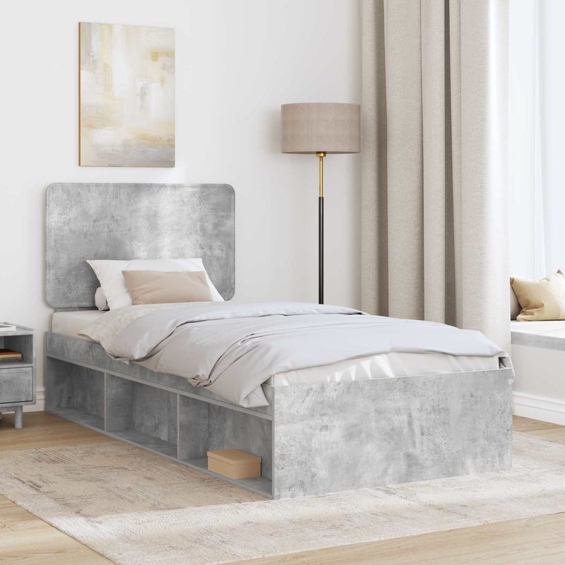 Casa si Gradina - Mobilier - Paturi si accesorii - Paturi - Cadru de pat cu headboard Beton 90 x 200 cm Lemn de pin masiv - Infinity.ro