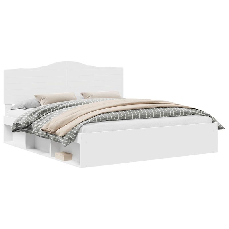 Casa si Gradina - Mobilier - Paturi si accesorii - Paturi - Cadru de pat cu headboard Alb 200 x 200 cm Lemn de pin masiv - Infinity.ro