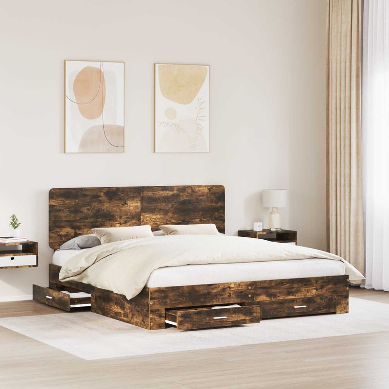 Casa si Gradina - Mobilier - Paturi si accesorii - Paturi - Cadru de pat Stejar fumuriu 180 x 200 cm Lemn compozit - Infinity.ro