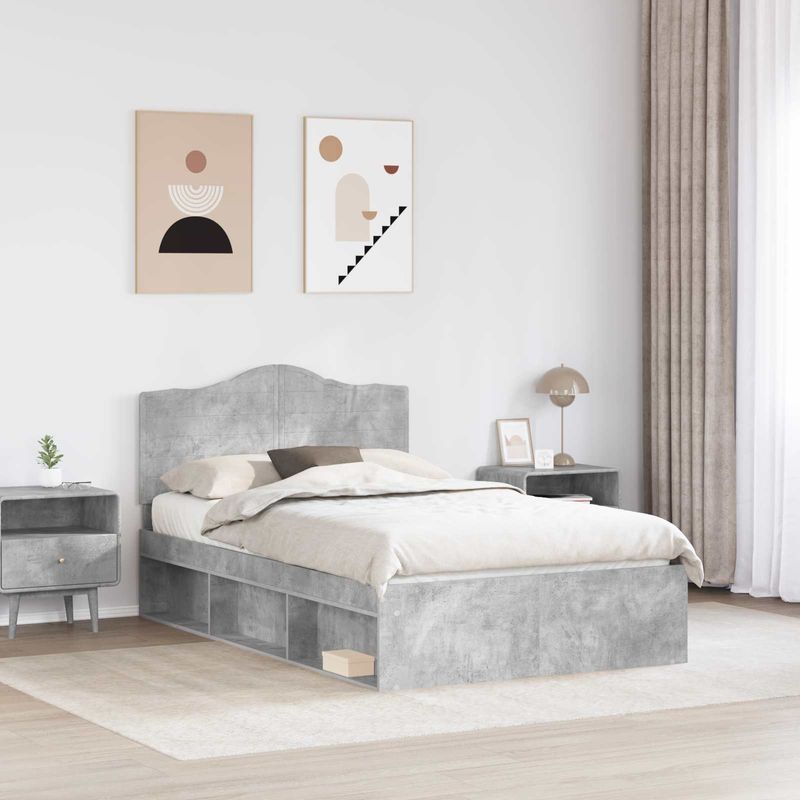 Casa si Gradina - Mobilier - Paturi si accesorii - Paturi - Cadru de pat cu headboard Beton 120 x 190 cm Lemn de pin masiv - Infinity.ro