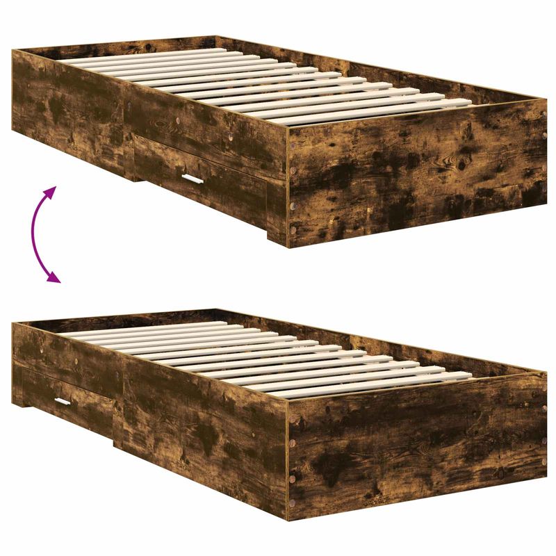 Casa si Gradina - Mobilier - Paturi si accesorii - Paturi - Cadru de pat cu sertar Stejar fumuriu 90 x 190 cm Lemn compozit - Infinity.ro