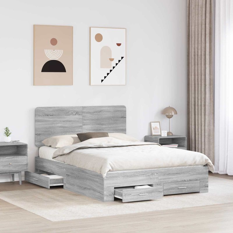 Casa si Gradina - Mobilier - Paturi si accesorii - Paturi - Cadru de pat cu headboard Gri Sonoma 140 x 190 cm Lemn compozit - Infinity.ro