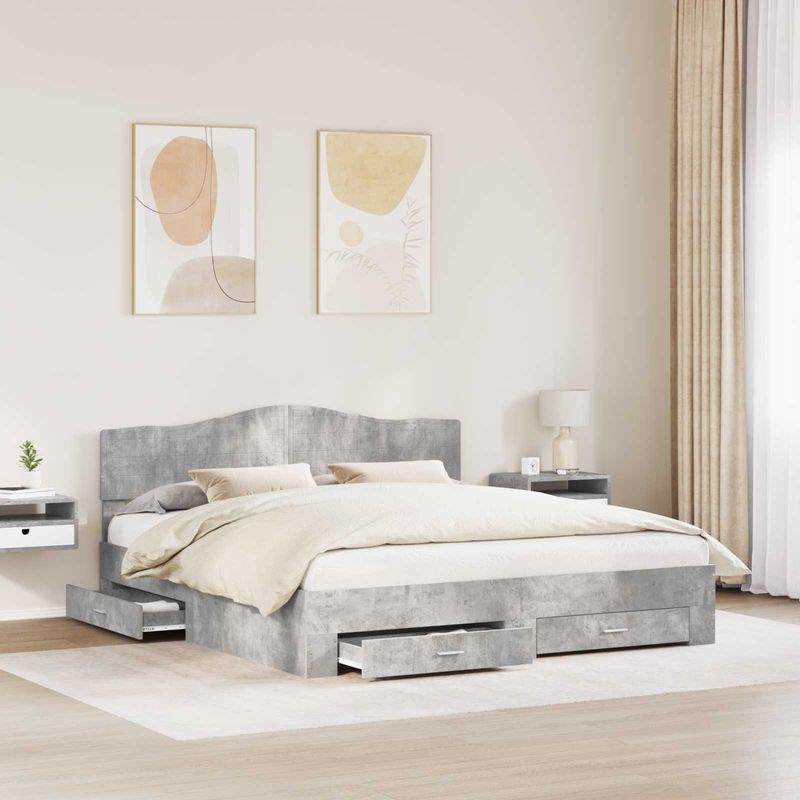Casa si Gradina - Mobilier - Paturi si accesorii - Paturi - Cadru de pat cu sertar Gri din beton 180 x 200 cm Lemn compozit - Infinity.ro