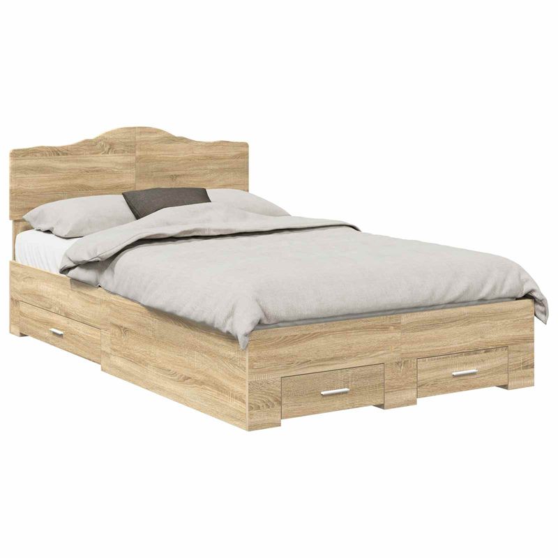 Casa si Gradina - Mobilier - Paturi si accesorii - Paturi - Cadru de pat cu sertar Stejar Sonoma 135 x 190 cm Lemn compozit - Infinity.ro