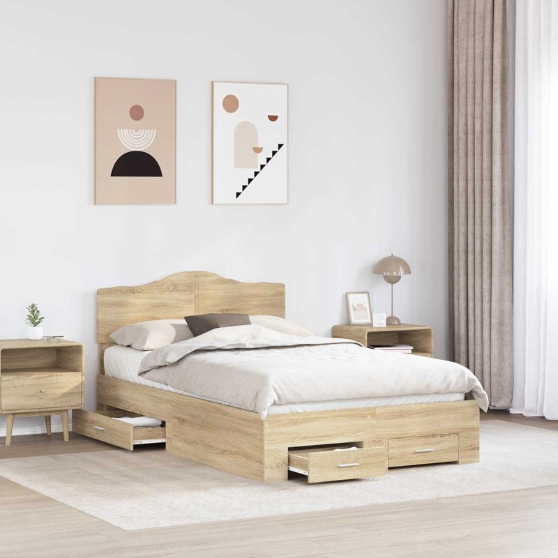 Casa si Gradina - Mobilier - Paturi si accesorii - Paturi - Cadru de pat cu sertar Stejar Sonoma 135 x 190 cm Lemn compozit - Infinity.ro