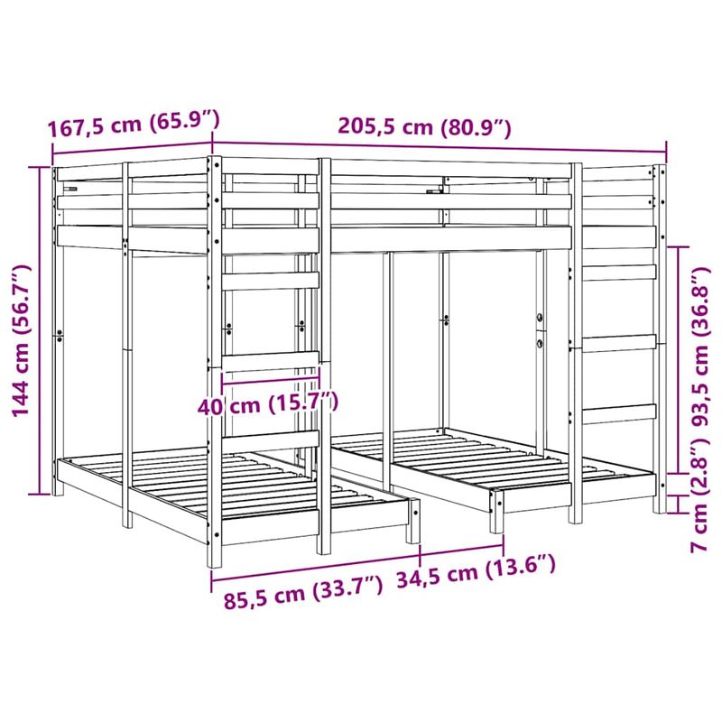 Casa si Gradina - Mobilier - Paturi si accesorii - Paturi - Cadru de pat supraetajat triplu Alb 160 x 200 cm - Infinity.ro