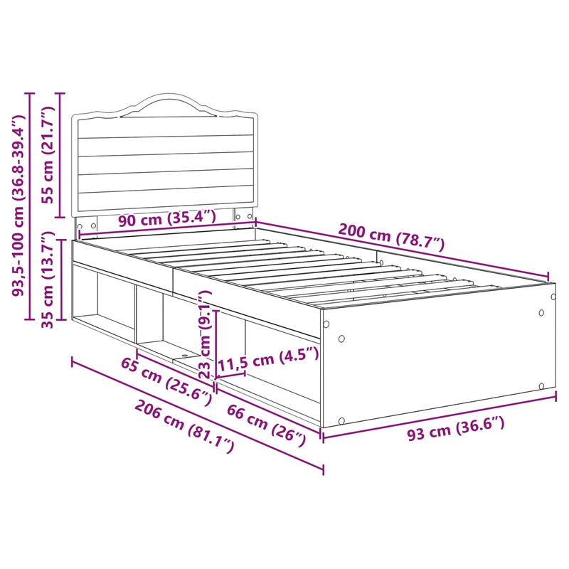 Casa si Gradina - Mobilier - Paturi si accesorii - Paturi - Cadru de pat Stejar artizanal 90 x 200 cm Lemn de pin masiv - Infinity.ro