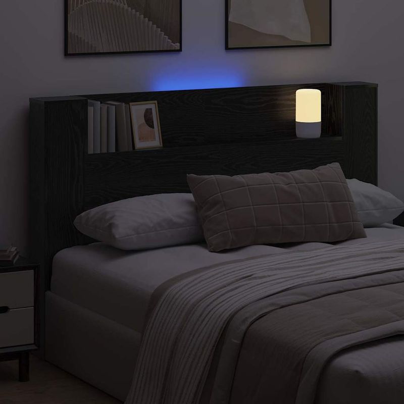 Casa si Gradina - Mobilier - Paturi si accesorii - Accesorii paturi - Tablie de pat cu LED, albastru, 90x5x118/128 cm, textil - Infinity.ro