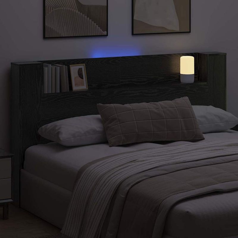 Casa si Gradina - Mobilier - Paturi si accesorii - Accesorii paturi - Tablie de pat cu LED, albastru, 90x5x118/128 cm, textil - Infinity.ro