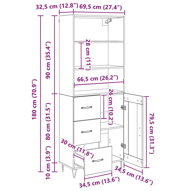 Casa si Gradina - Mobilier - Comode si corpuri - Corpuri bucatarie - Bufet cu sertar Stejar Negru 69,5 x 34 x 180 cm Lemn compozit - Infinity.ro