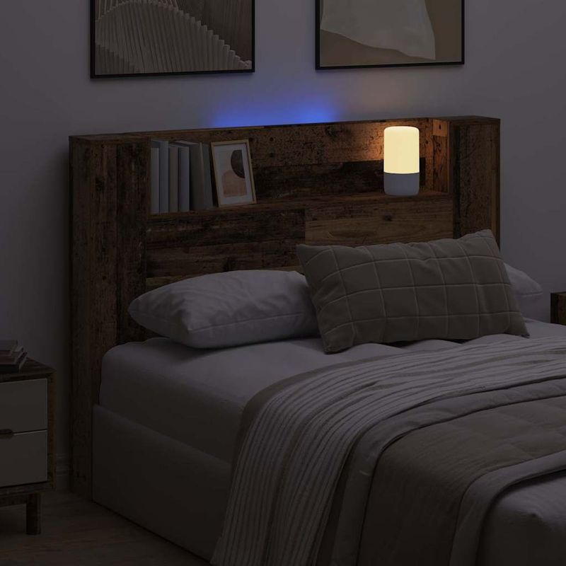 Casa si Gradina - Mobilier - Paturi si accesorii - Accesorii paturi - Tablie de pat cu LED, albastru inchis, 203x16x118/128cm catifea - Infinity.ro