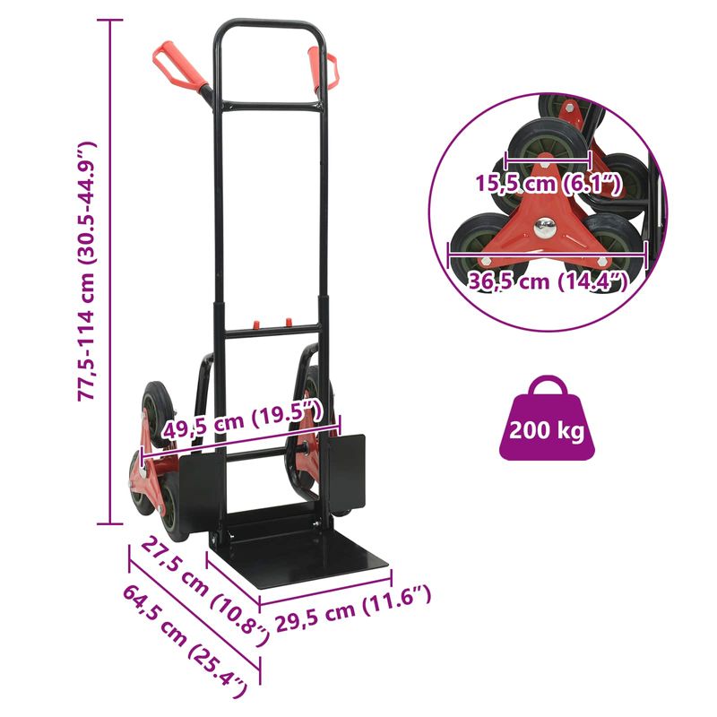 Casa si Gradina - Constructii - Depozitare, transport si protectie - Accesorii echipamente pentru transport si ridicat - Carucior manual Negru si rosu 64,5 x 49,5 x 114 cm Otel - Infinity.ro