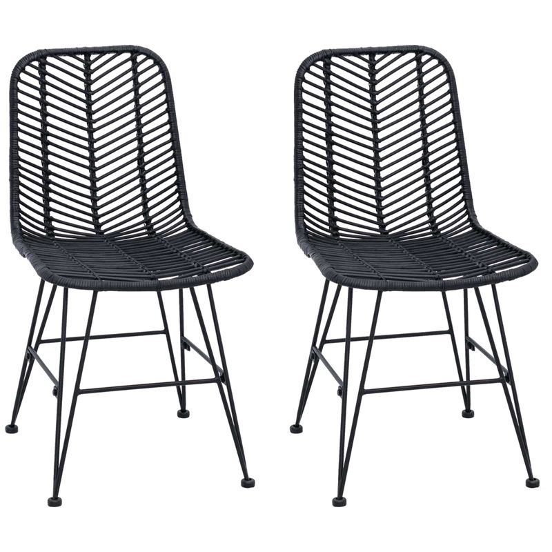 Casa si Gradina - Mobilier - Scaune si fotolii - Scaune - Scaun de sufragerie 2 pcs Negru 44.5 x 55 x 85 cm Ratan si Fier - Infinity.ro
