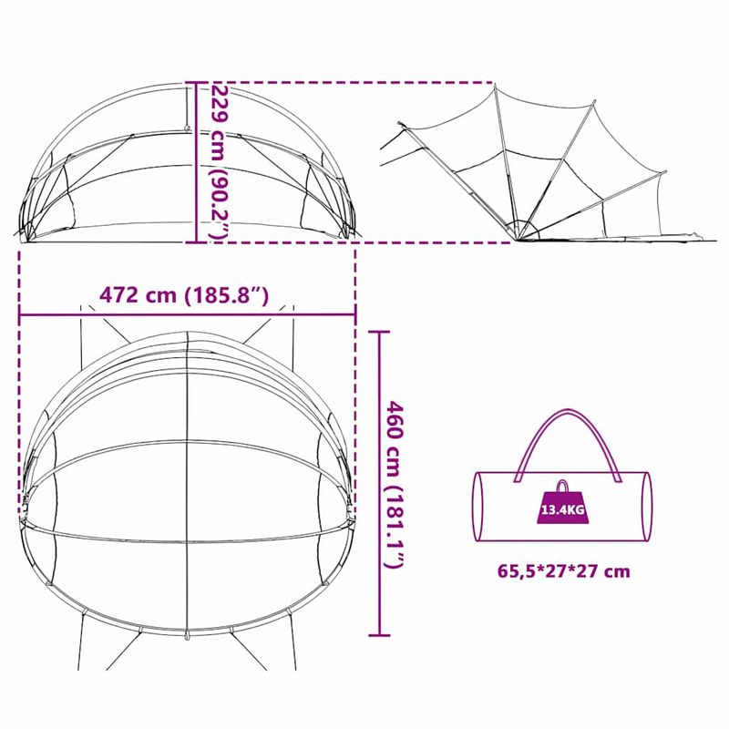 Casa si Gradina - Constructii - Scari si accesorii interioare - Alte accesorii pentru piscine - Dom pentru piscina Manual Negru 472 x 460 x 229 cm - Infinity.ro