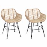Casa si Gradina - Mobilier - Scaune si fotolii - Scaune - Scaun de sufragerie 2 pcs natural 55 x 50 x 74 cm Ratan si Fier - Infinity.ro