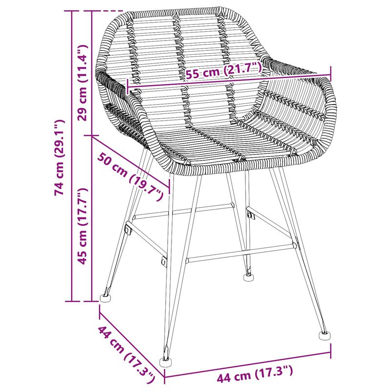 Casa si Gradina - Mobilier - Scaune si fotolii - Scaune - Scaun de sufragerie 2 pcs natural 55 x 50 x 74 cm Ratan si Fier - Infinity.ro