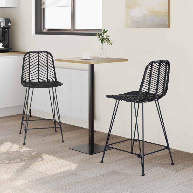 Casa si Gradina - Mobilier - Scaune si fotolii - Scaune - Scaun Bar 2 pcs Negru 44,5 x 54,5 x 97,5 cm Ratan si Fier - Infinity.ro