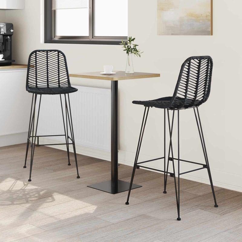Casa si Gradina - Mobilier - Scaune si fotolii - Scaune - Scaun Bar 2 pcs Negru 44,5 x 53 x 111 cm Ratan si Fier - Infinity.ro