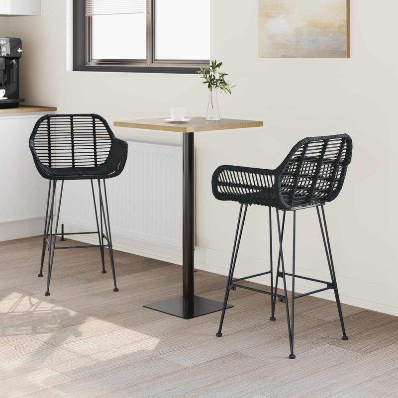 Casa si Gradina - Mobilier - Scaune si fotolii - Scaune - Scaun Bar 2 pcs Negru 55 x 52 x 92 cm Ratan si Fier - Infinity.ro