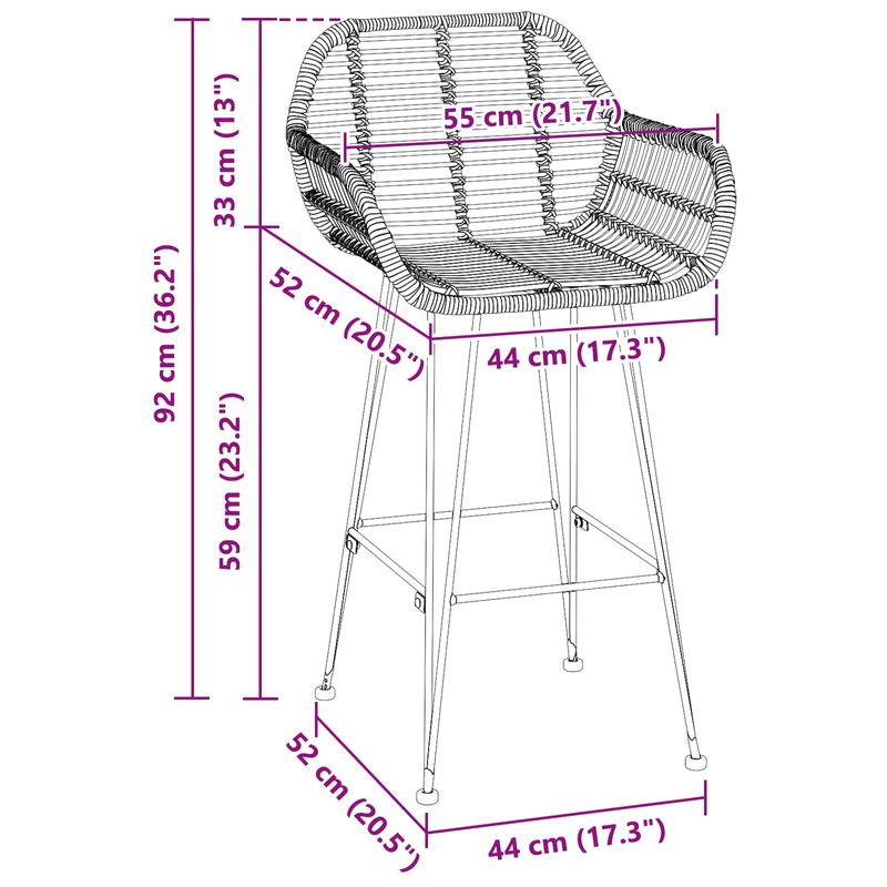 Casa si Gradina - Mobilier - Scaune si fotolii - Scaune - Scaun Bar 2 pcs Negru 55 x 52 x 92 cm Ratan si Fier - Infinity.ro