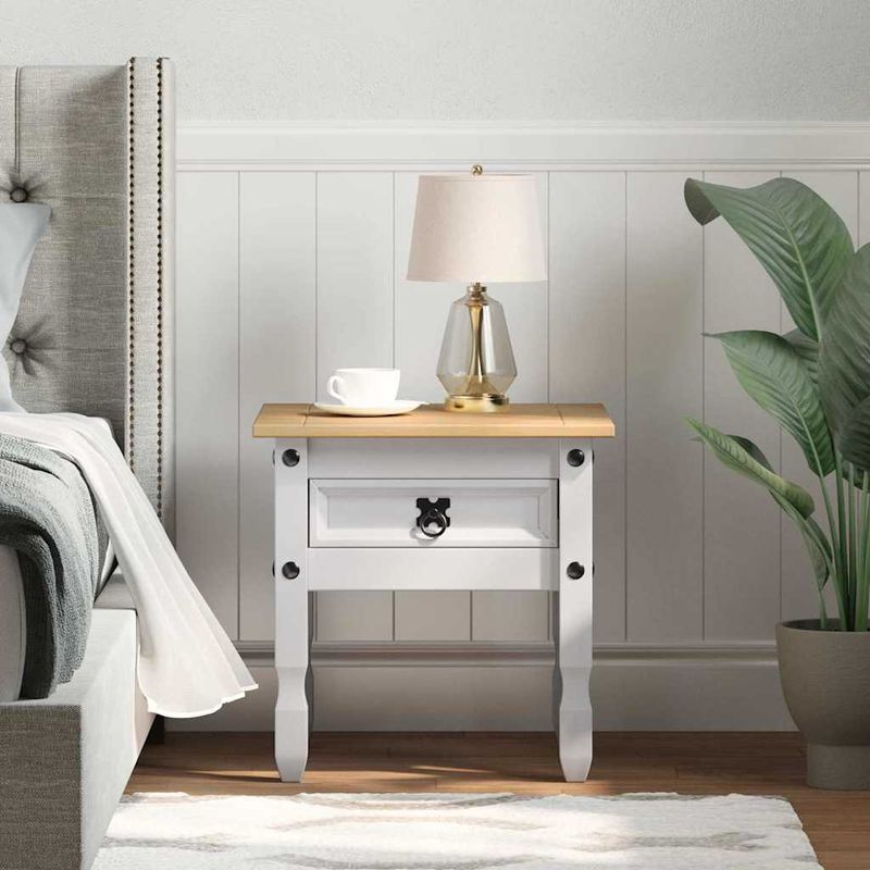 Casa si Gradina - Mobilier - Mese si birouri - Mese living - Masa laterala cu sertar Alb 50 x 50 x 50 cm Lemn de pin masiv - Infinity.ro
