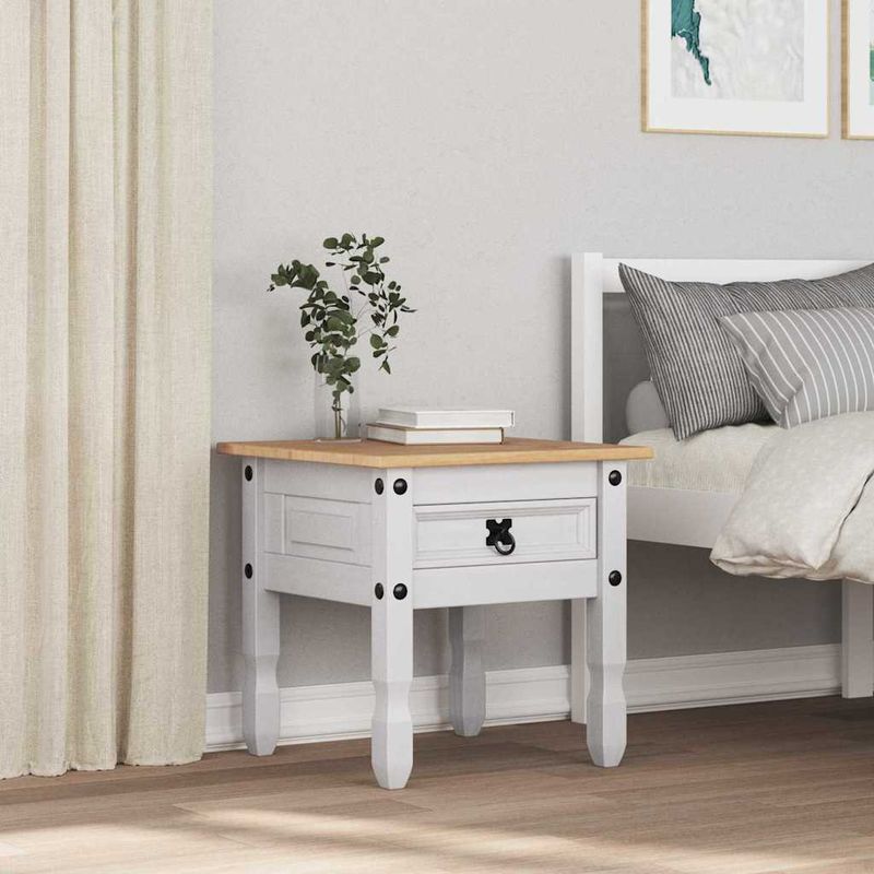 Casa si Gradina - Mobilier - Mese si birouri - Mese living - Masa laterala cu sertar Alb 50 x 50 x 50 cm Lemn de pin masiv - Infinity.ro