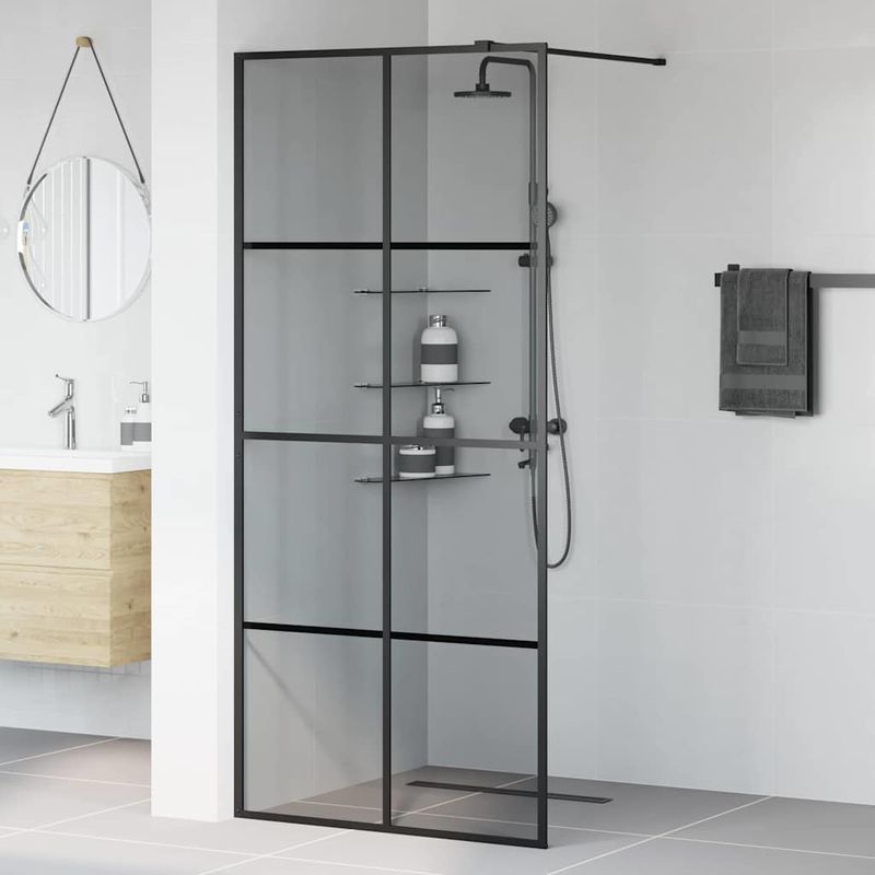 Casa si Gradina - Sanitare - Cazi si cabine de dus - Paravane si usi - Zid de dus walk-in Negru 90 x 195 cm sticla securizata - Infinity.ro