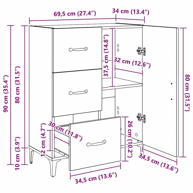 Casa si Gradina - Mobilier - Comode si corpuri - Comode - Bufet Stejar Artizanal 69,5 x 34 x 90 cm Lemn compozit - Infinity.ro