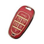Auto si Moto - Electrice auto - Alte accesorii electrice auto - Husa rosu pentru cheie 6 butoane Hyundai Santa Fe Tucson 2020 2021 2022 NEXO NX4 Solaris Sonata Hybrid - Infinity.ro