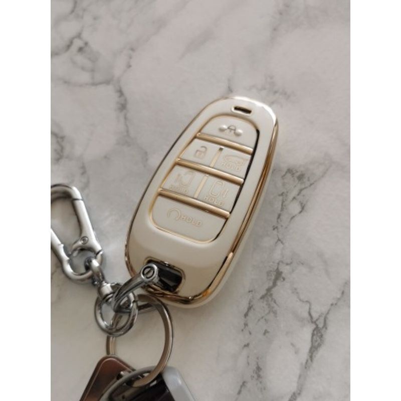 Auto si Moto - Electrice auto - Alte accesorii electrice auto - Husa alb pentru cheie 6 butoane Hyundai Santa Fe Tucson 2020 2021 2022 NEXO NX4 Solaris Sonata Hybrid - Infinity.ro