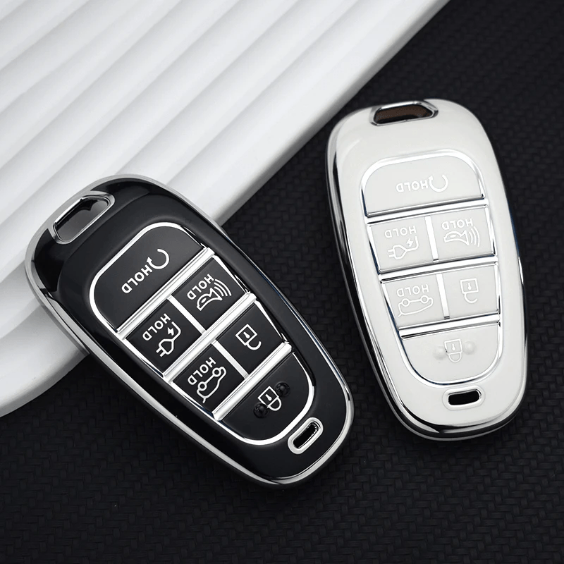 Auto si Moto - Electrice auto - Alte accesorii electrice auto - Husa pentru cheie 6 butoane alb Hyundai Sonata Tucson Santa Fe Hybrid NEXO NX4 2021 2022 - Infinity.ro