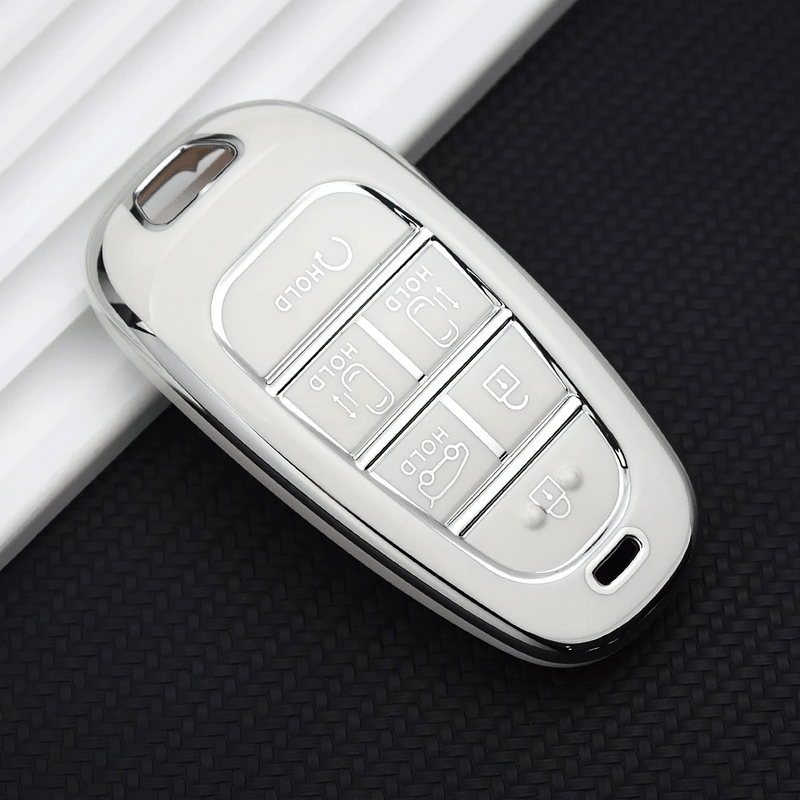 Auto si Moto - Electrice auto - Alte accesorii electrice auto - Husa pentru cheie 6 butoane alb Hyundai Sonata Tucson Santa Fe Hybrid NEXO NX4 2021 2022 - Infinity.ro