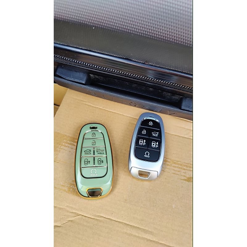 Auto si Moto - Electrice auto - Alte accesorii electrice auto - Husa verde pentru cheie 6 butoane Hyundai Santa Fe Tucson 2020 2021 2022 NEXO NX4 Solaris Sonata Hybrid - Infinity.ro