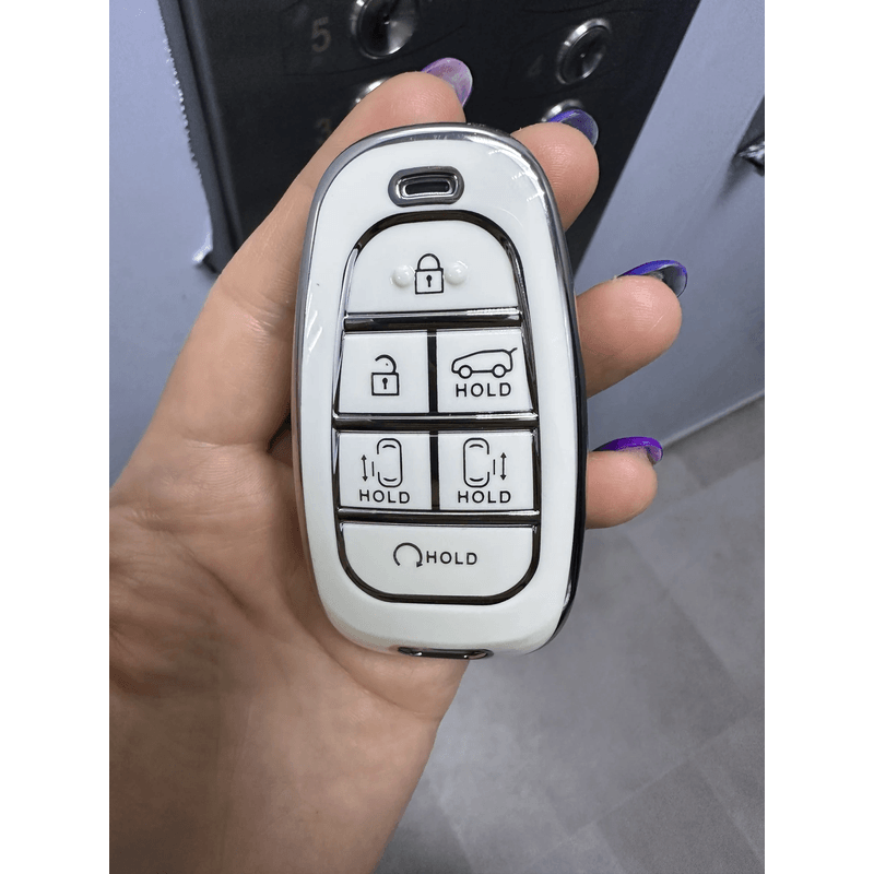 Auto si Moto - Electrice auto - Alte accesorii electrice auto - Husa pentru cheie 6 butoane alb Hyundai Sonata Tucson Santa Fe Hybrid NEXO NX4 2021 2022 - Infinity.ro