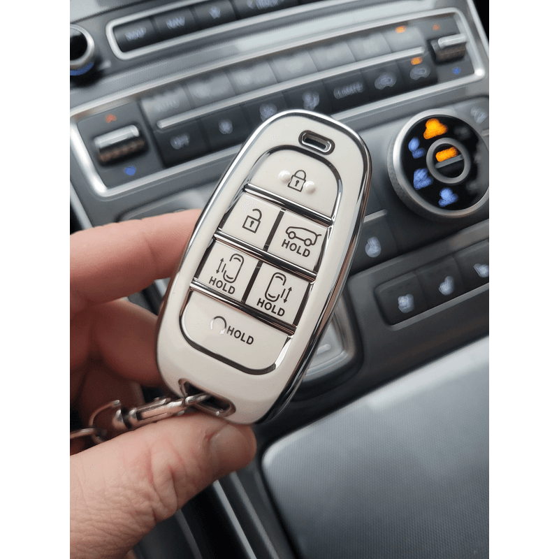 Auto si Moto - Electrice auto - Alte accesorii electrice auto - Husa pentru cheie 6 butoane alb Hyundai Sonata Tucson Santa Fe Hybrid NEXO NX4 2021 2022 - Infinity.ro