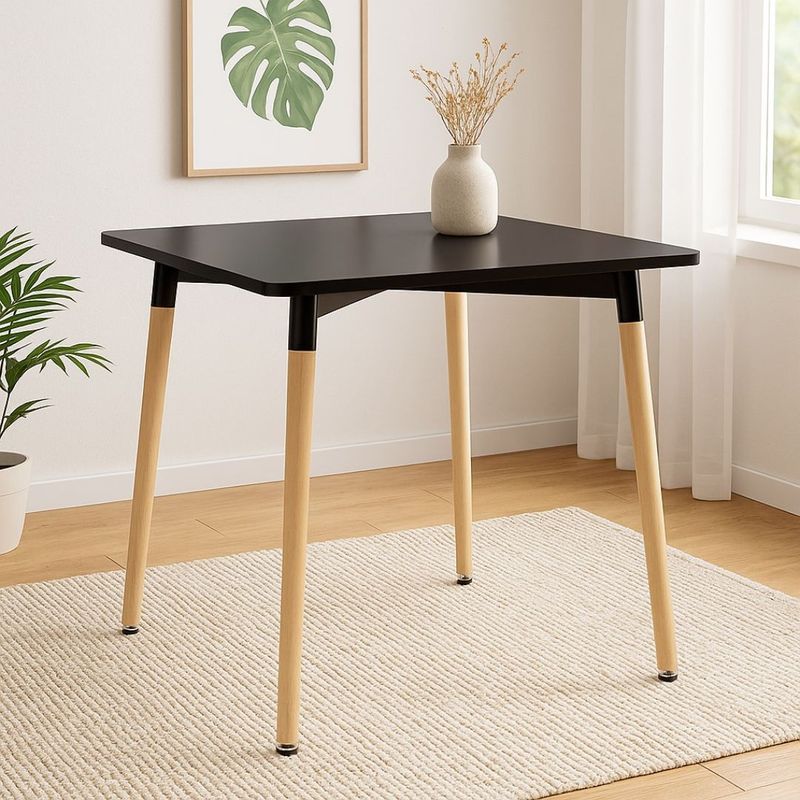 Casa si Gradina - Mobilier - Mese si birouri - Mese bucatarie si dining - Masa patrata Jumi, 80x80 cm, blat MDF negru, picioare lemn, stil scandinav - Infinity.ro